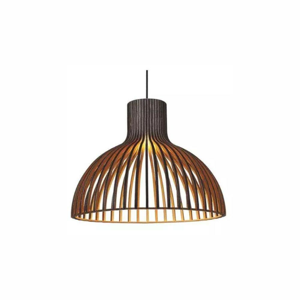 Pendente Ripada Madeira Imbuia Ø43x37cm - Design Moderno | Fox Lustres