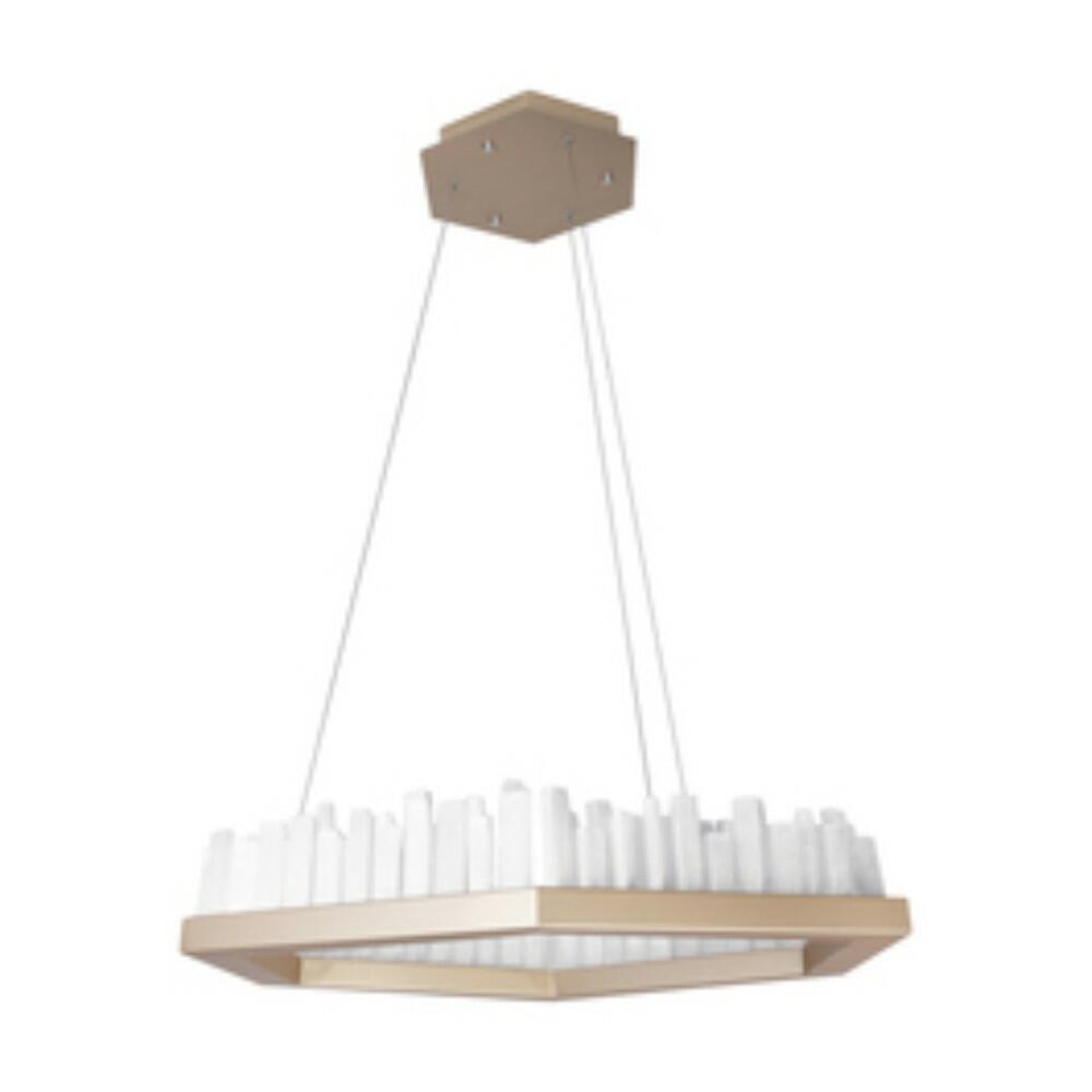 Lustre Sextavado Dourado DNA com Cristal e LED - 80cm