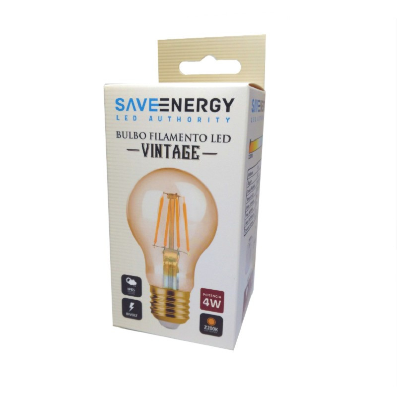 Lâmpada LED Bulbo A60 Filamento Vintage 4W 2200K - Save Energy SE-345.1388