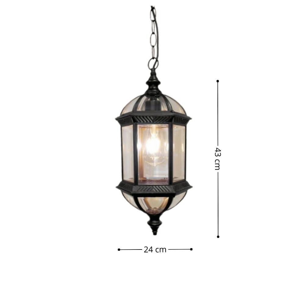 Pendente Preto Metal e Vidro 1xE27 43cm Linha Lighting Store - Evoled LO-1424