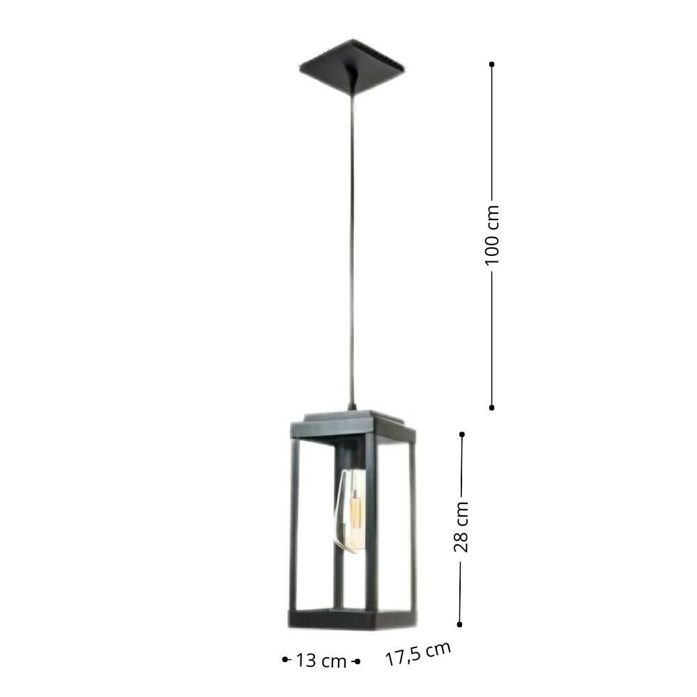 Pendente em Alumínio e Vidro Preto 1xE27 28 cm Linha Shine - Ideal 781VT-PT