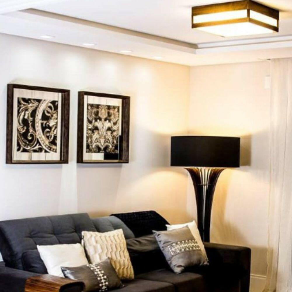 Plafon Sobrepor  Quadrado CLEAN em Madeira Imbuía 2xE27 30cm- FOX lustres P08-C-IMB