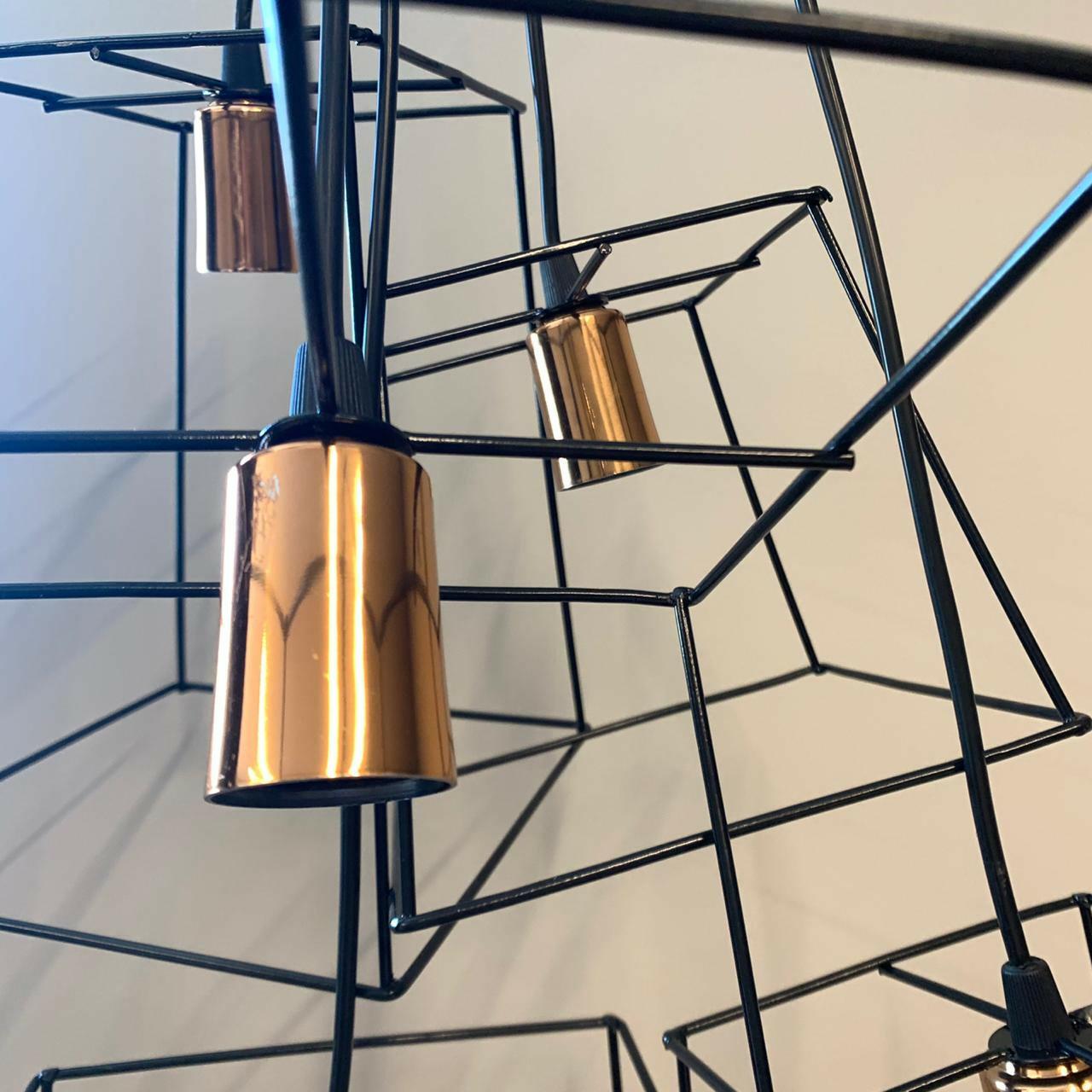 Pendente Sexteto Aramado Preto com Cobre 6xE27 - G. Luminárias