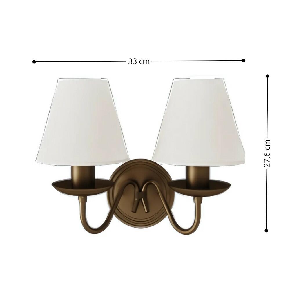 Arandela Dupla Marrom Linha Belga 2XE27 33X21,6X27,6cm Cúpula Branca - Foco Metallo