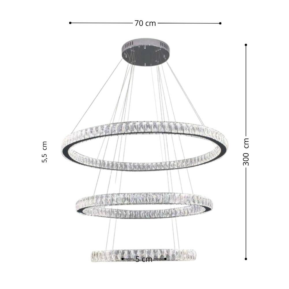Pendente Aliança LED Cristal Cromado 59w 3000K -  ALR-70-3  - DNA Lustres