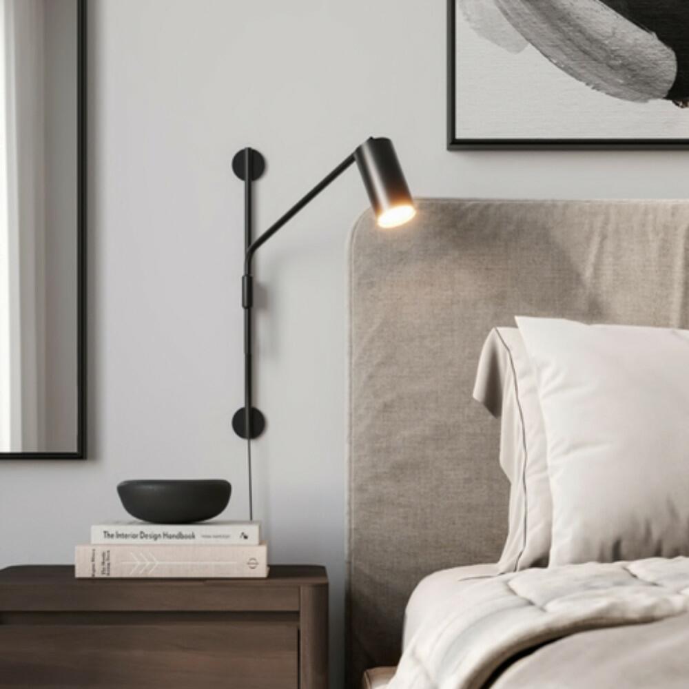 Arandela Preta Articulada Linha Cilindro 1xGU10 Lig Direta 07x50x42cm - Foco Metallo