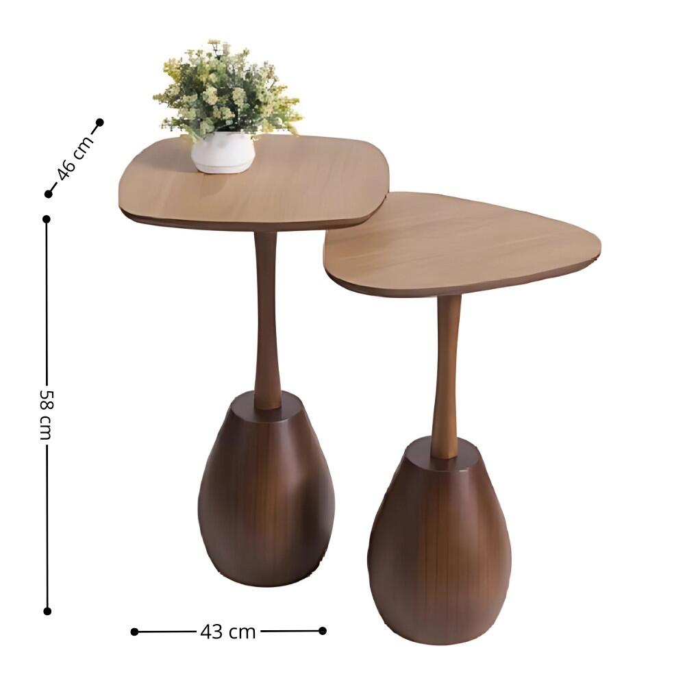 Conjunto Mesa Lateral Tower Laminado Orgânico Cinamomo e Base Mel ø40x58cm Adorno Gota Mel - Portal Decor