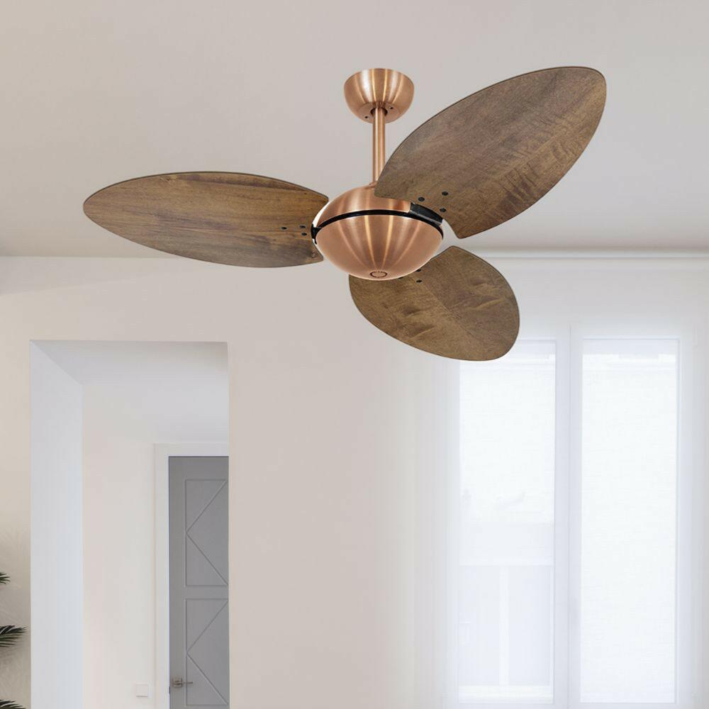Ventilador de Teto Cobre Office  Tami 3 Pás Rádica de Madeira – Ø 1,05 m x 0,40 m – 127V/220V - Volare 9008 