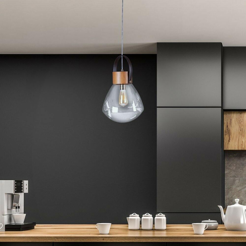 Pendente Lampadari 1xE27 Madeira e Vidro - Madelustre