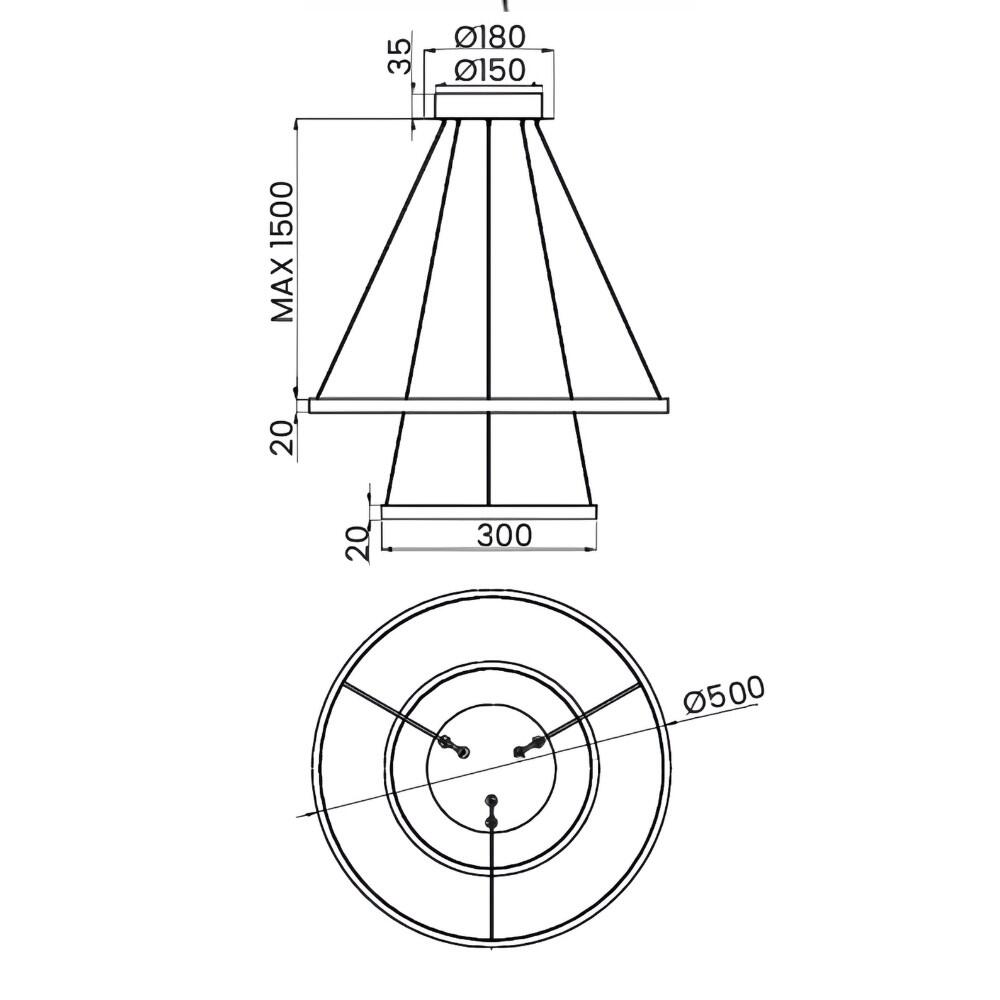 Pendente Dois Aros Champanhe Orlo Duo 40W 3000K ø50x02cm - Usina