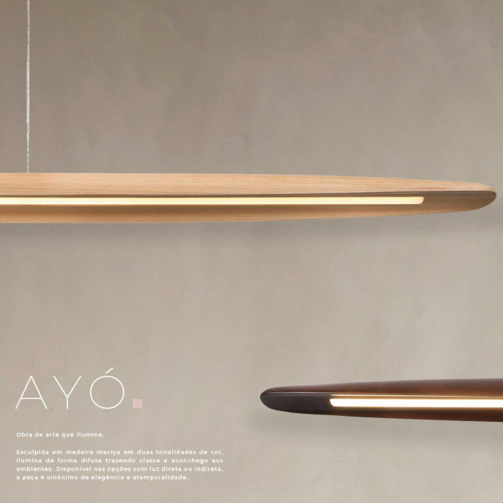 Pendente Linear Ayó – Luz Direta LED 20W 2700K em Madeira e Metal - Studioluce