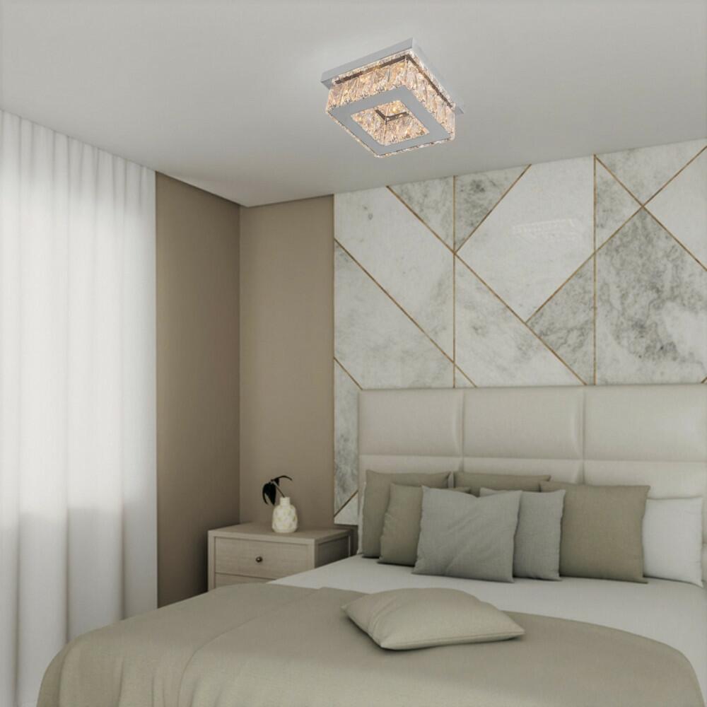 Plafon de Sobrepor Led 33w 3000K Dourado e Cristais - Linha Aliança - PLAF-ALQU40-2-GR-S - DNA Lustres