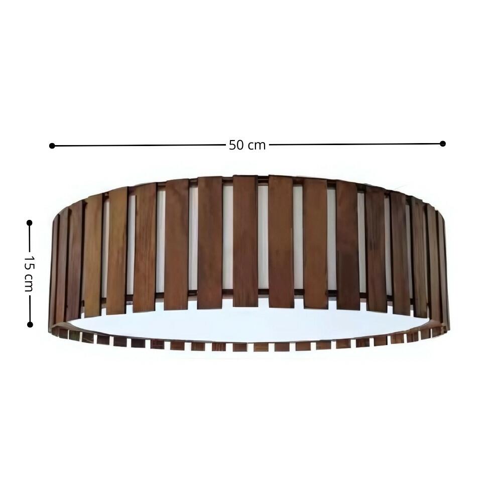 Plafon Redondo Slats Ripado Madeira Freijó 15x50cm 4xE27 - Fox Lustres