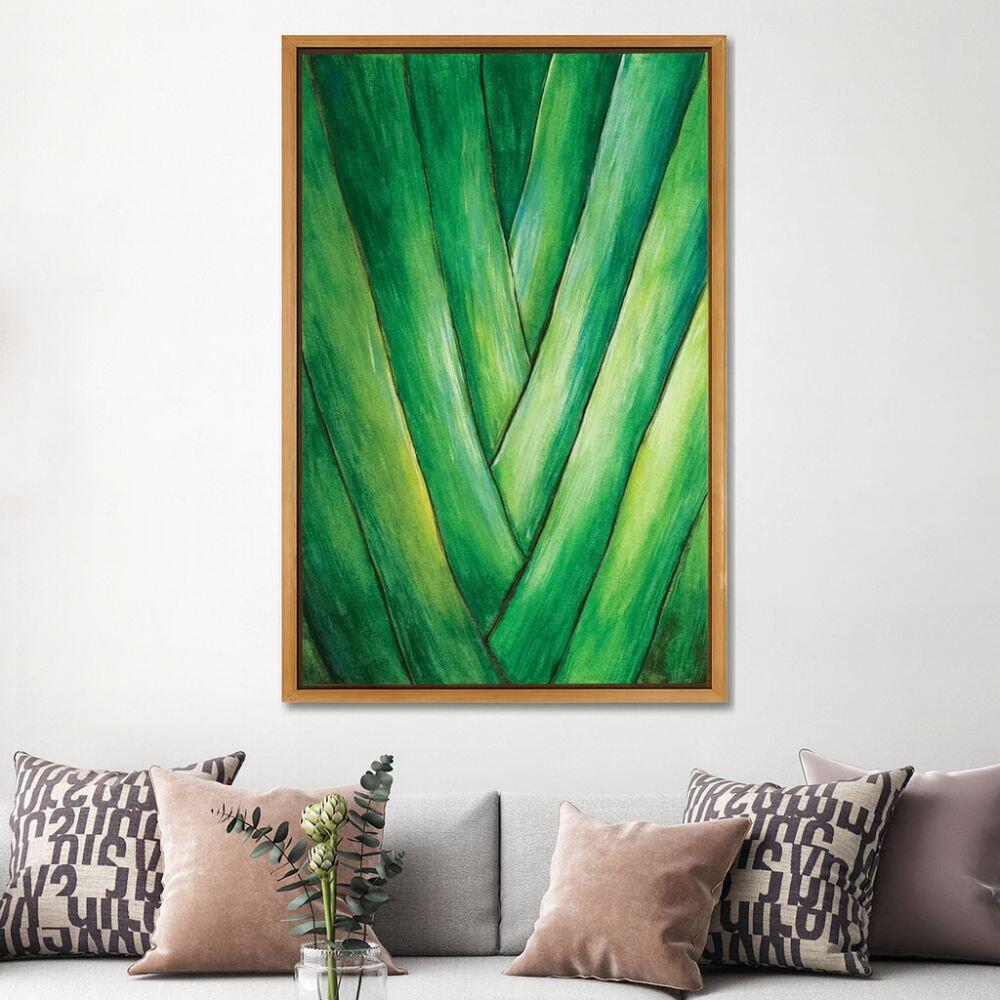 Quadro Folhagem Abstrata em Tons de Verde com Moldura Amadeirada – 0,95 x 1,25 m