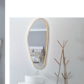 Espelho Prata Decorativo Forma Orgânica KENAN c/ Moldura Madeira LED (BRANCO QUENTE) 160cm- Fuzimoto -adrão capa site-Decor Lumen 