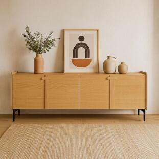 Buffet Altai em Madeira Damasco com Pés Preto Fosco e Gavetas Internas 