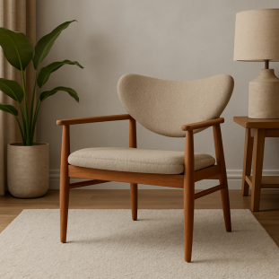 Poltrona Pietro – Design Rafael Oliva – Coleção Pietro – Acabamento Freijó e Tecido Natural