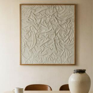 Quadro Escultura em Tecido 29019 – Moldura em Madeira e Vidro – 1,25 x 1,25 m