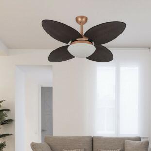 Ventilador de Teto Volare VD28 Tami 9003 – 4 Pás MDF Palmae + Luminária Vidro Opalino Ø 280 mm – 127V / 220V