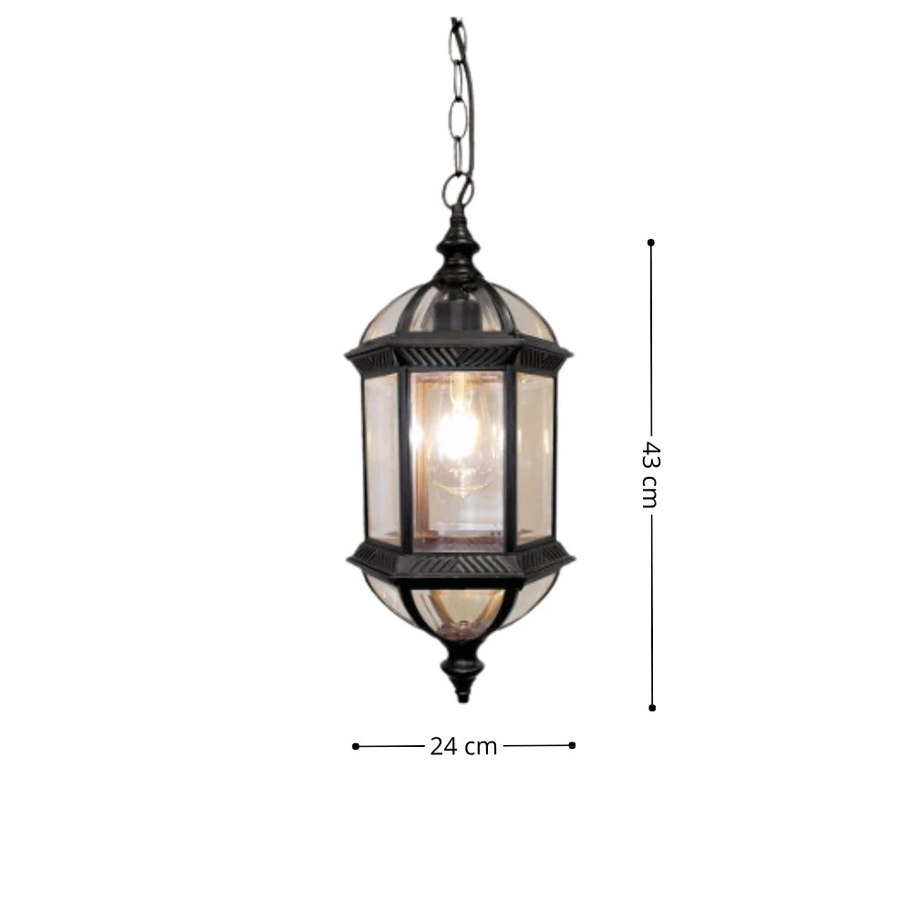 Pendente Preto Metal e Vidro 1xE27 43cm Linha Lighting Store - Evoled LO-1424