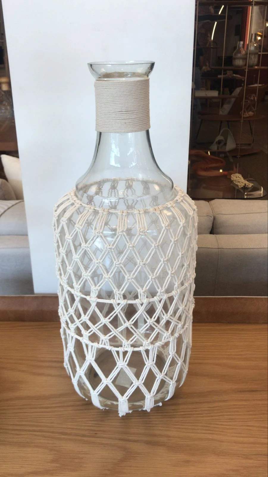 Garrafa Vidro Com detalhe Macrame 19x19x48cm - Decor Lumen 22451