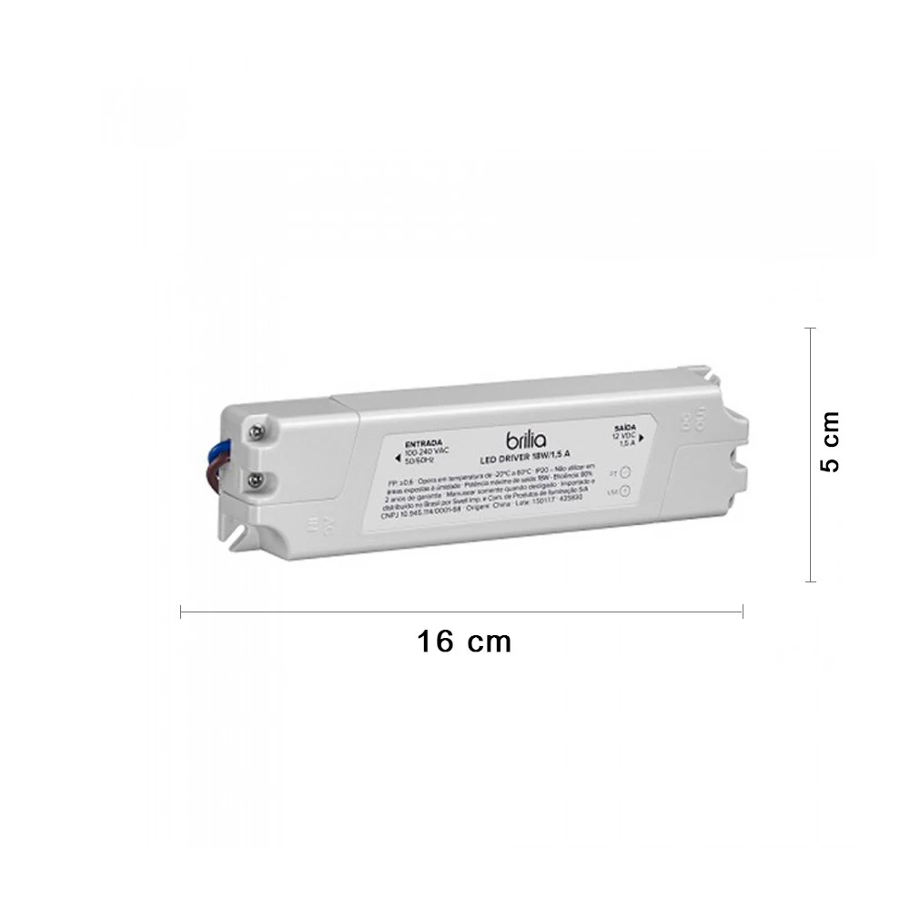 Fonte LED Driver 18W 1,5A Bivolt- Brilia 435830