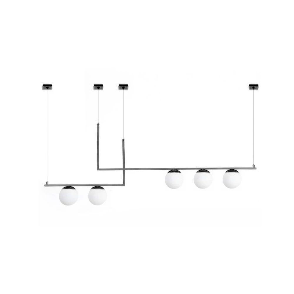 Lustre Pendente Retang. Preto Vidro Branco 5xG9 Ø12cm - Old Artisan Pd5408