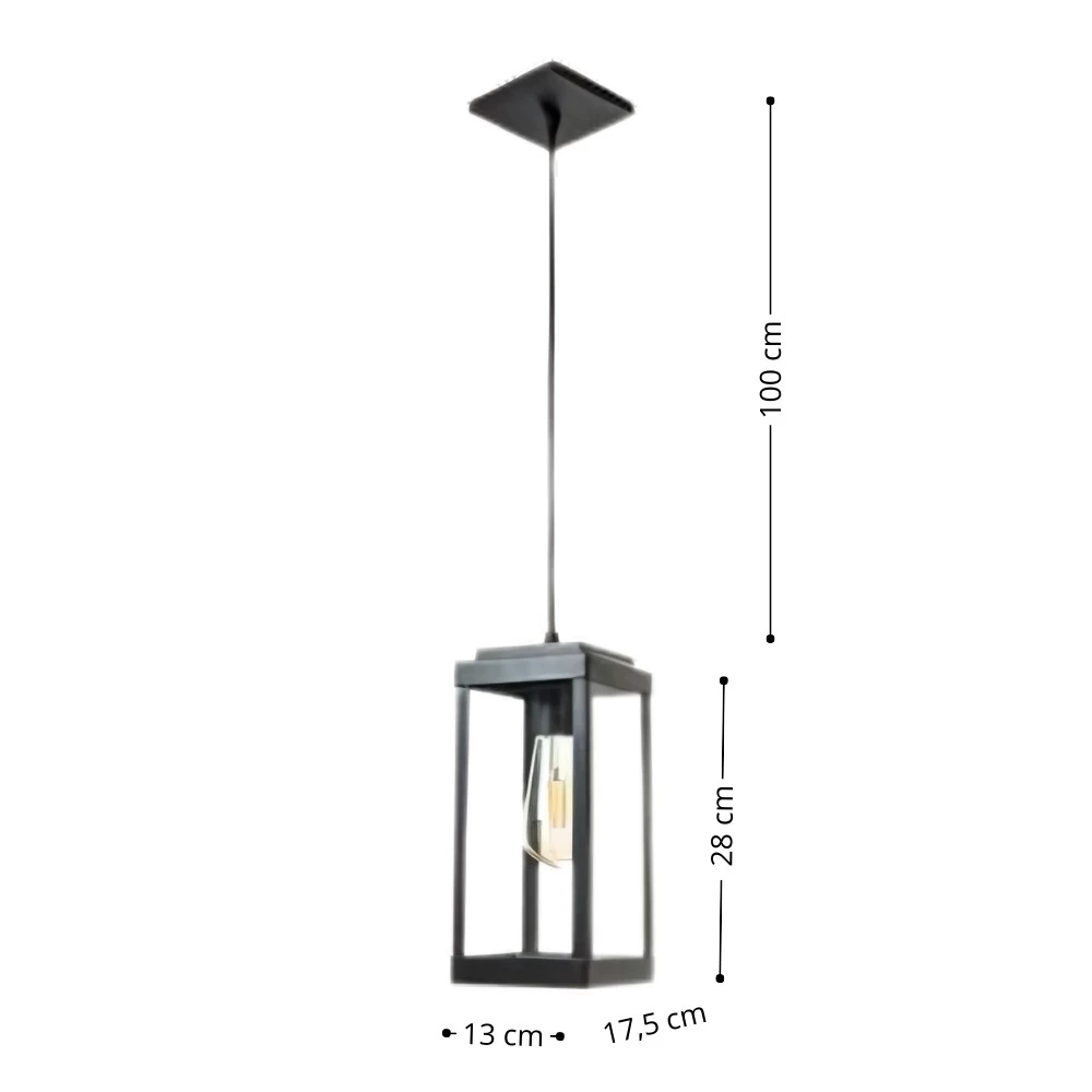 Pendente em Alumínio e Vidro Preto 1xE27 28 cm Linha Shine - Ideal 781VT-PT