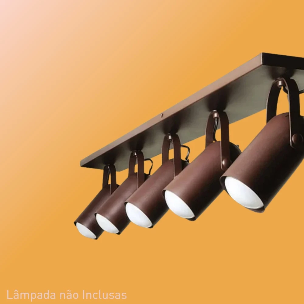 Spot Circular 5xE27 Preto 20cm - Metal Domado 11308P.03