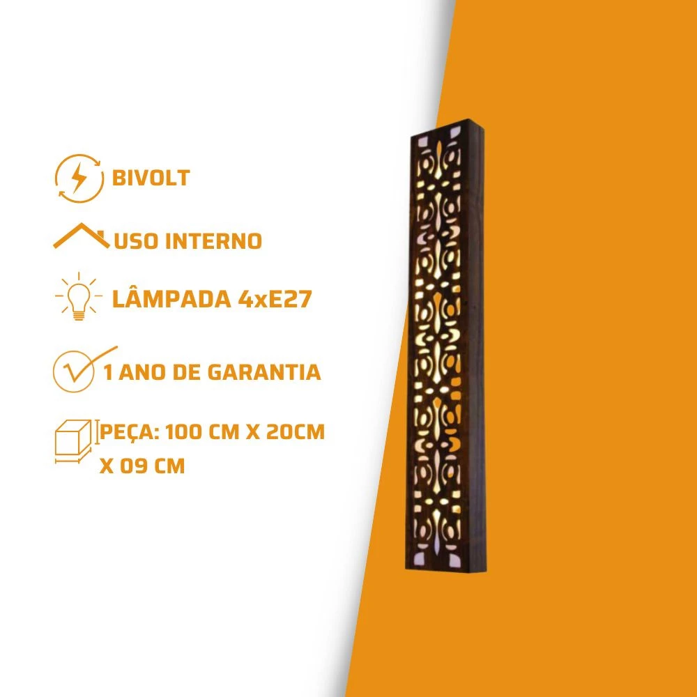 Arandela Laser Imbuia 100x20cm - 4E27 - AR22  Fox Lustres