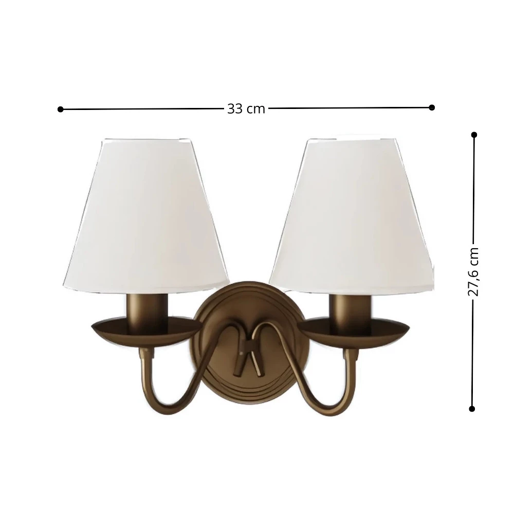 Arandela Dupla Marrom Linha Belga 2XE27 33X21,6X27,6cm Cúpula Branca - Foco Metallo