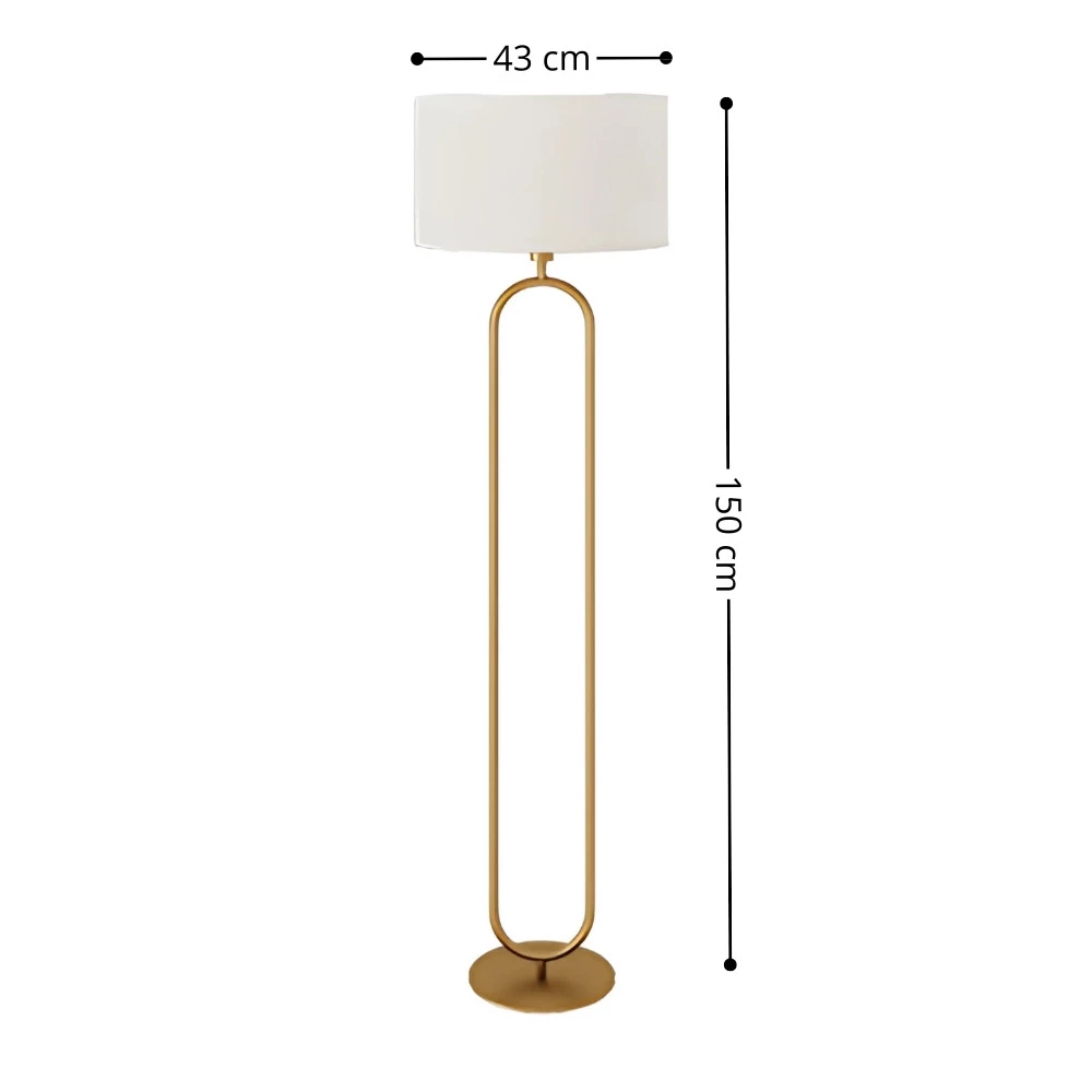 Luminària de Coluna Bianchi Metal Dourado Cúpula Off-White 1xE27 43x150cm - Foco Metallo