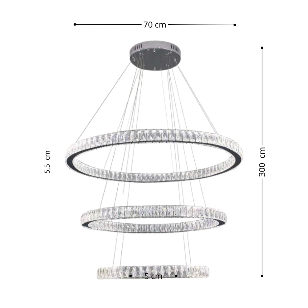 Pendente Aliança LED Cristal Cromado 59w 3000K -  ALR-70-3  - DNA Lustres