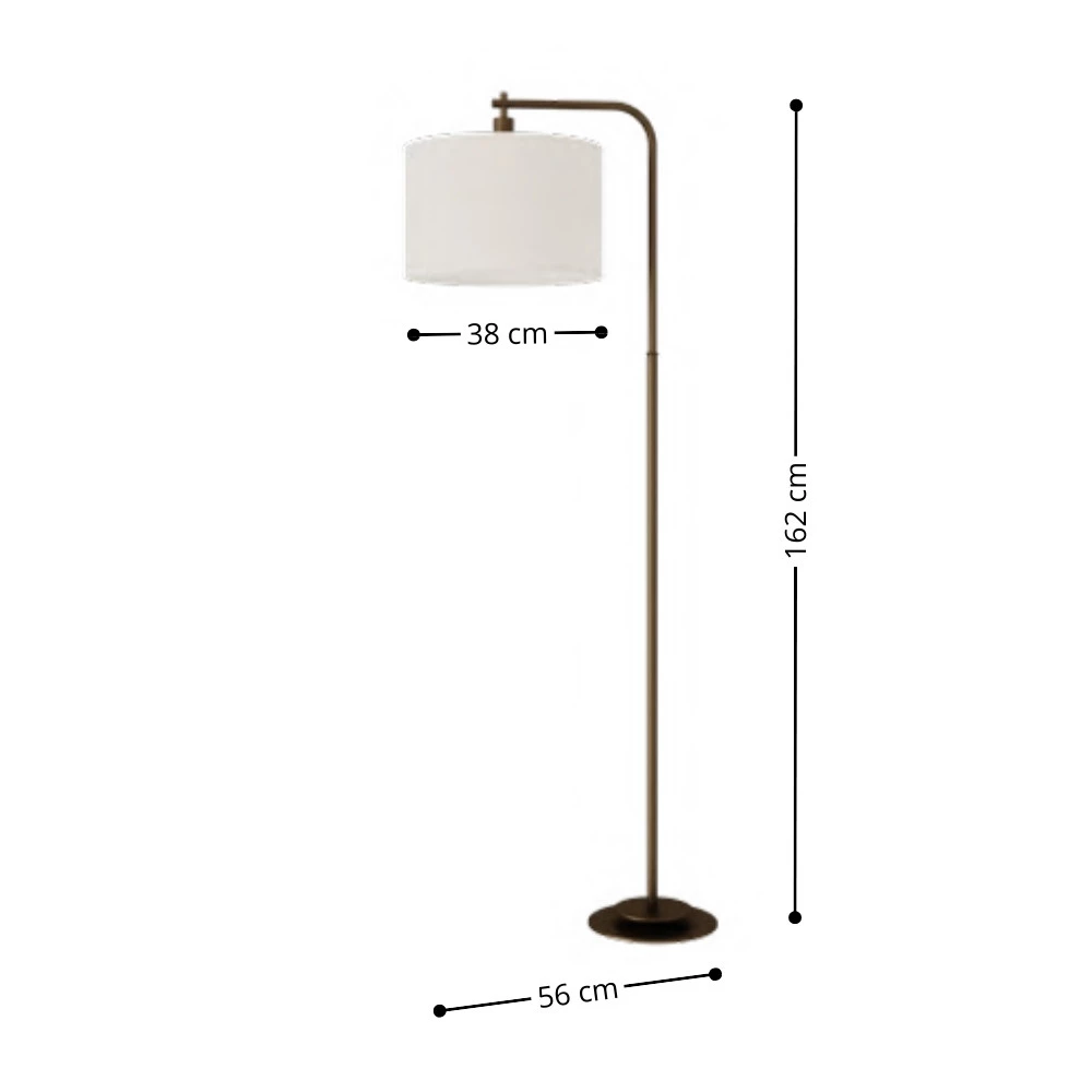 Coluna Articulada Capri Ouro Novo Cúpula Off-White 1xE27  38x56x162cm - Foco Metallo