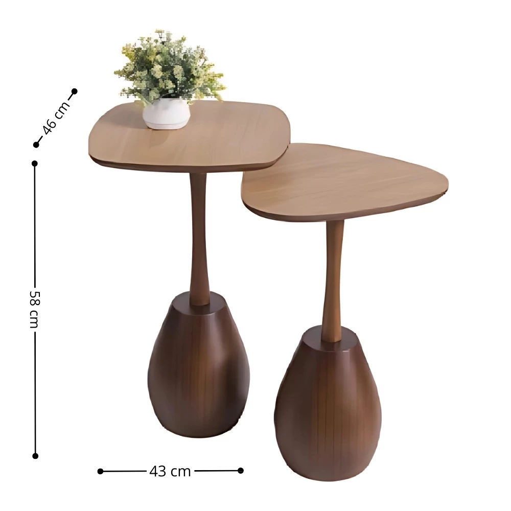 Conjunto Mesa Lateral Tower Laminado Orgânico Cinamomo e Base Mel ø40x58cm Adorno Gota Mel - Portal Decor