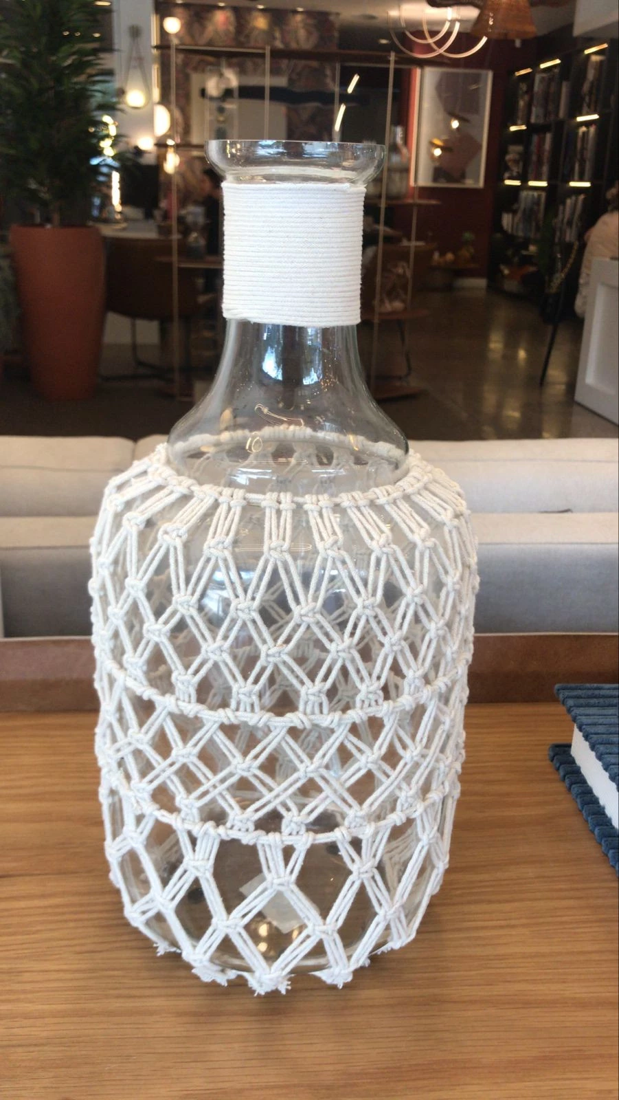 Garrafa Vidro Com detalhe Macrame 18x18x38cm - Decor Lumen 22450