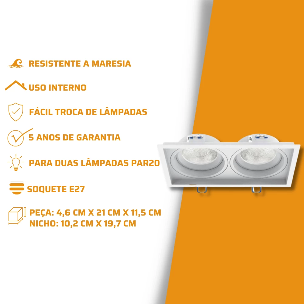 Spot de Embutir Duplo Recuado Direcionável 2x PAR20 - Interlight IL4707