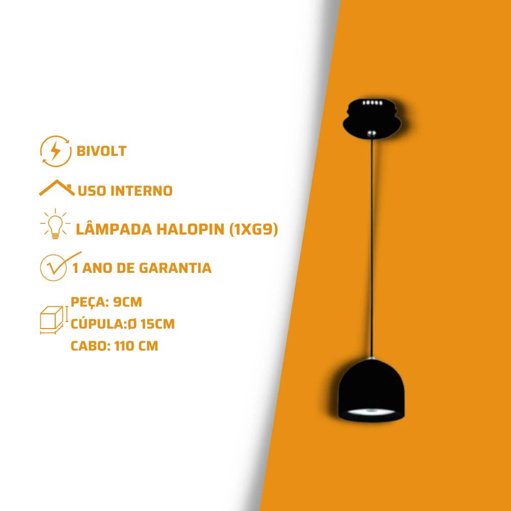 Pendente Metal Preto - 9cm H - Bella KD1755B 