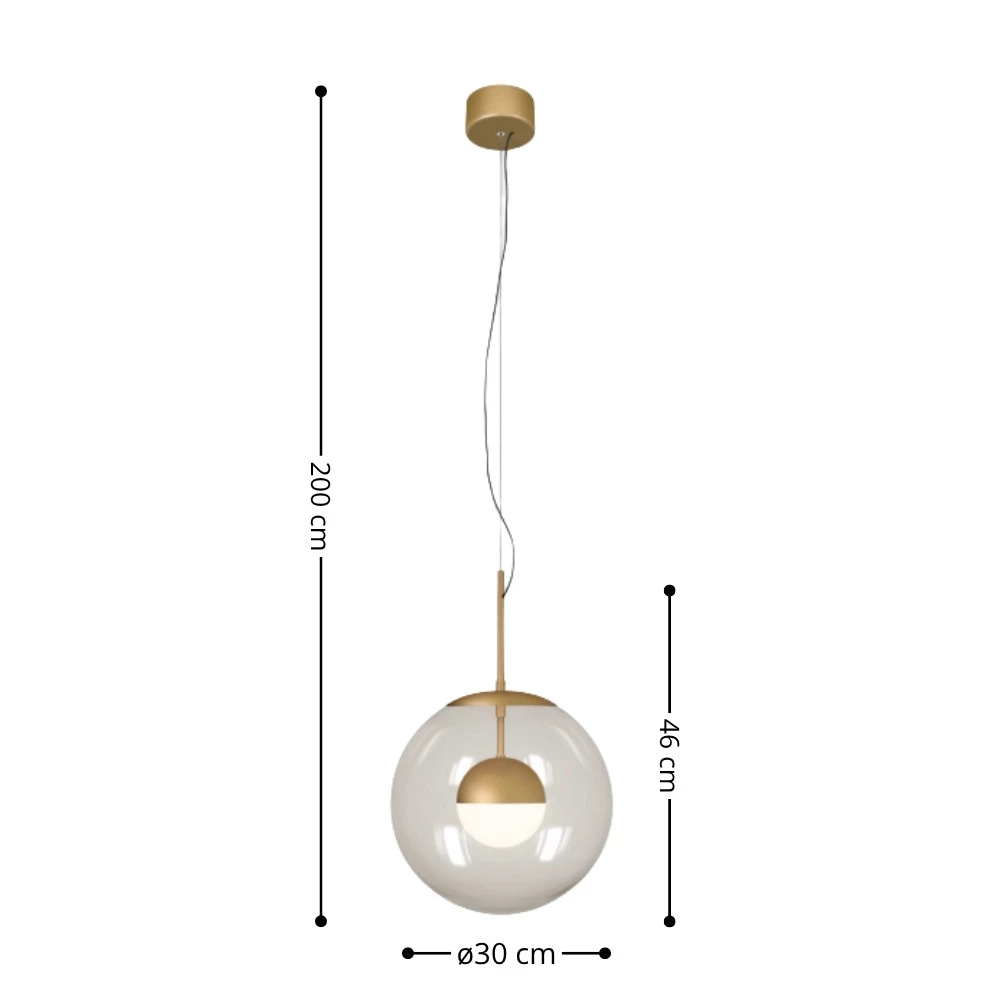 Pendente Inside Dourado Com Vidro Transparente e Globo Opalino 1xG9 ø30x46cm - TKS