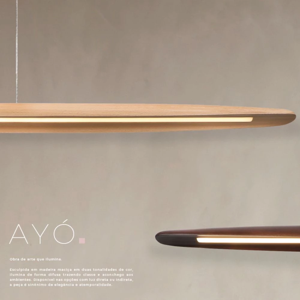 Pendente Linear Ayó – Luz Direta LED 20W 2700K em Madeira e Metal - StudioLuce
