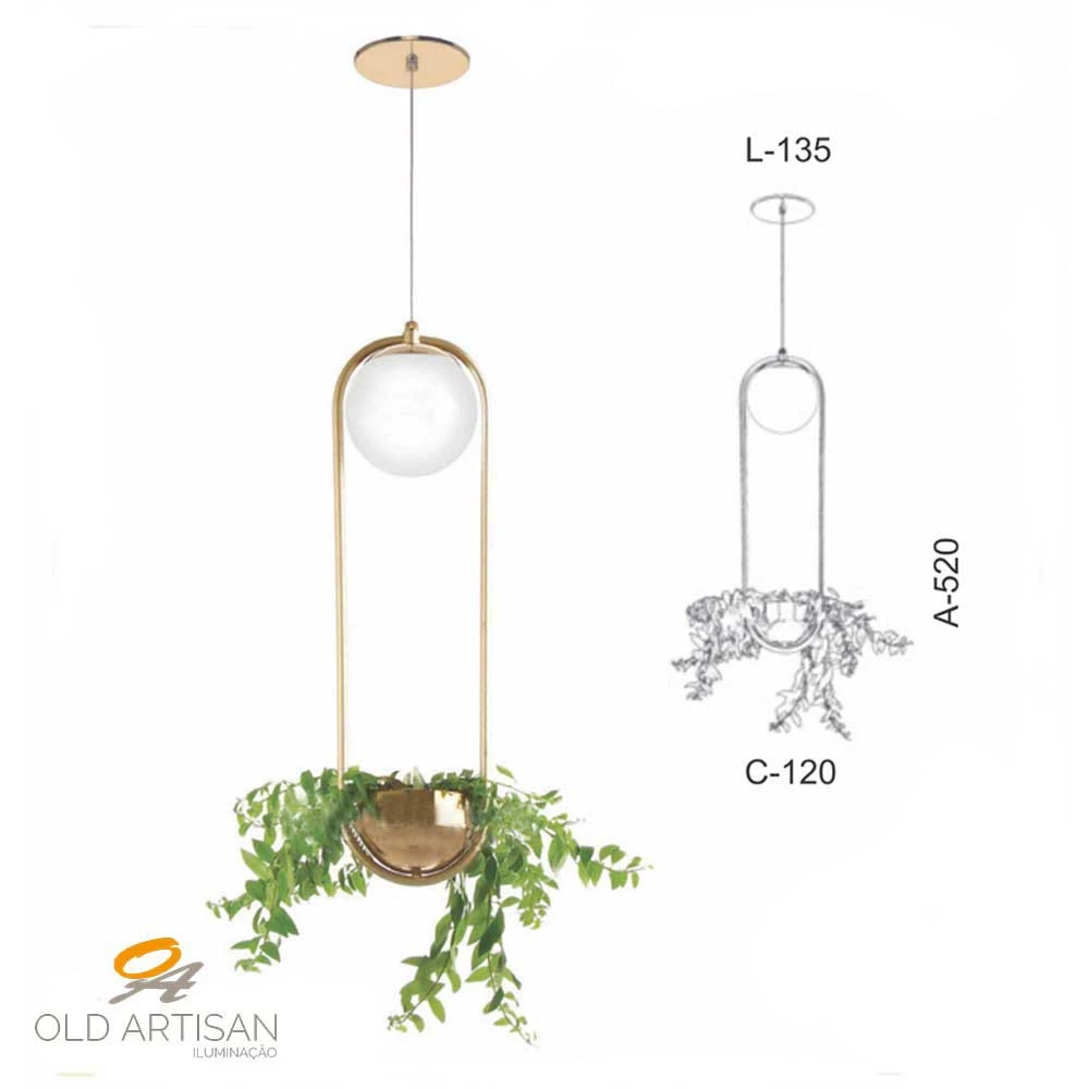 Pendente Dourado Champanhe com Globo Branco H52cm  1xG9 - Old Artisan PD5434