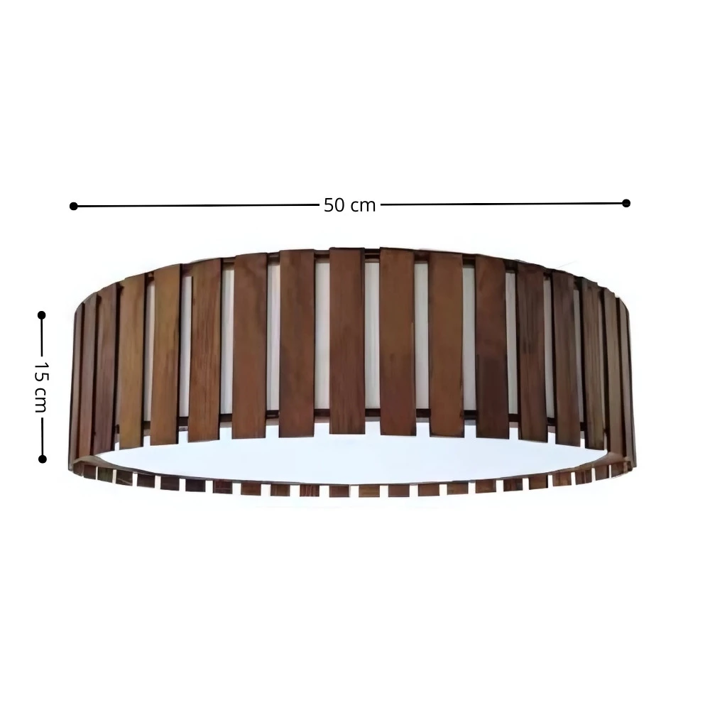 Plafon Redondo Slats Ripado Madeira Freijó 15x50cm 4xE27 - Fox Lustres