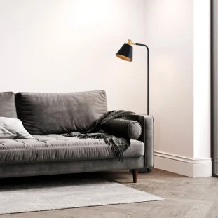 Abajur de Coluna PETTI Preto/Dourado 1xE27 - Capa Decor Lumen