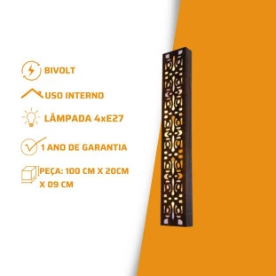 Arandela Laser Imbuia 100x20cm - 4E27 - AR22 Fox Lustre foto