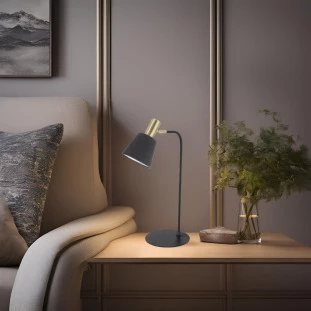 Luminária de Mesa Metal e Tecido Dourada/Preta 1xE14 Bivolt - Bella ME002 - Capa - Decor Lumen