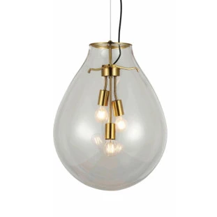 Pendente Caju Vidro Transparente e Metal Dourado 1xE27 - Bella Iluminação