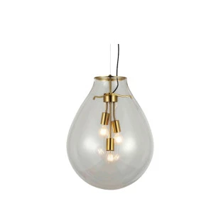 Pendente Caju Vidro Transparente e Metal Dourado - Bella Iluminação