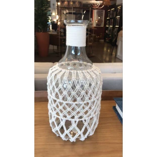 Garrafa Vidro Com detalhe Macrame 18x18x38cm 