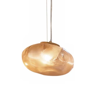 Pendente Flubber Vidro Conhaque e Metal Dourado 1xG9 - Bella Iluminação