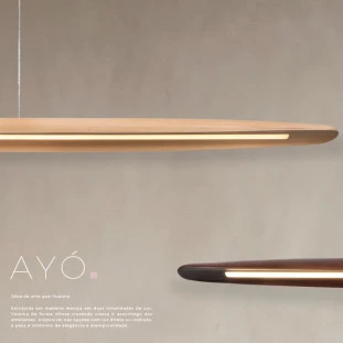 Pendente Linear Ayó – Luz Direta LED 20W 2700K em Madeira e Metal - Studio Luce